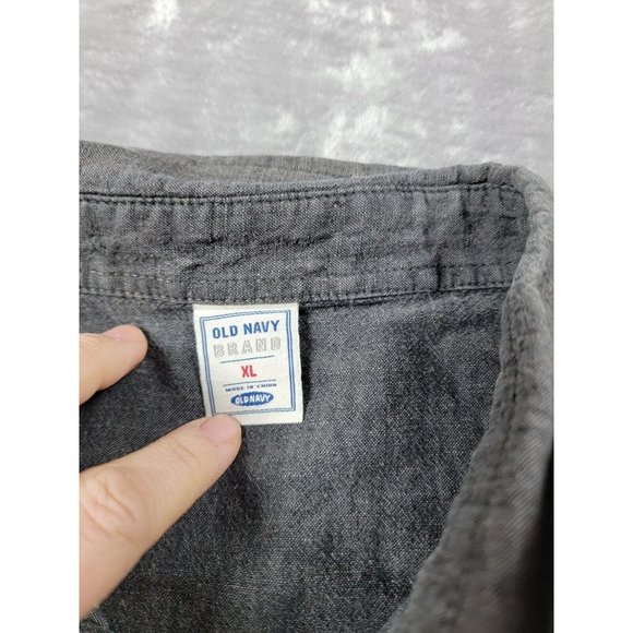 OLD NAVY Mens Size XL Short Sleeve Linen Blend Button Down Shirt Gray - Picture 6 of 7